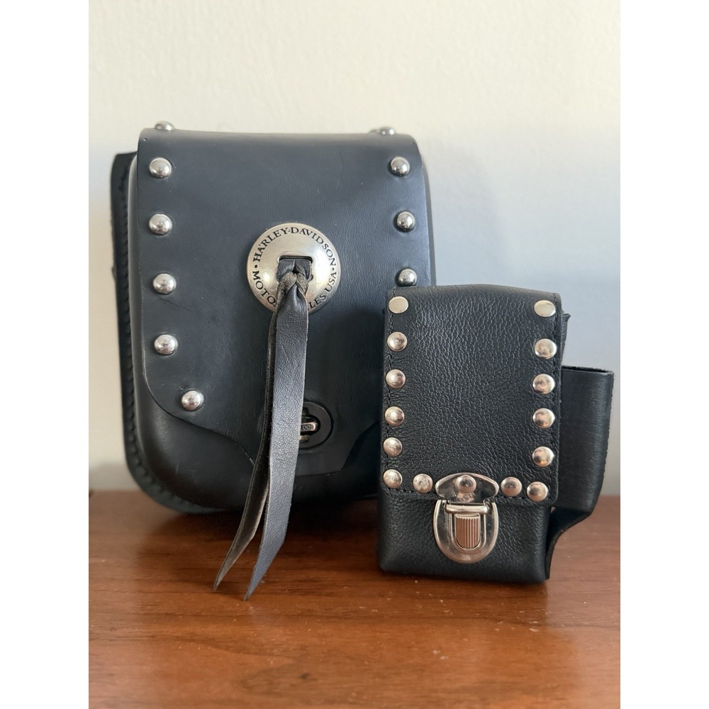 VTG Official Harley-Davidson Leather Studded Rear Sissy Bar Bag +‎ Small Clip-On